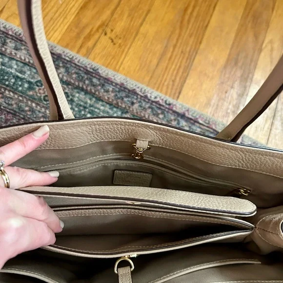 Lauren by Ralph Lauren Leather Taupe Satchel Bag Purse Organizer Tote NWOT - Picture 7 of 9